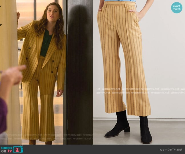 Acne Studios Patrina Pinstripe Trousers worn by McAfee (Laura Dreyfuss) on The Politician