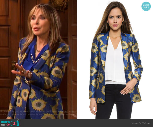 Alice + Olivia Sunnie Long Blazer worn by Kate Roberts (Lauren Koslow) on Days of our Lives