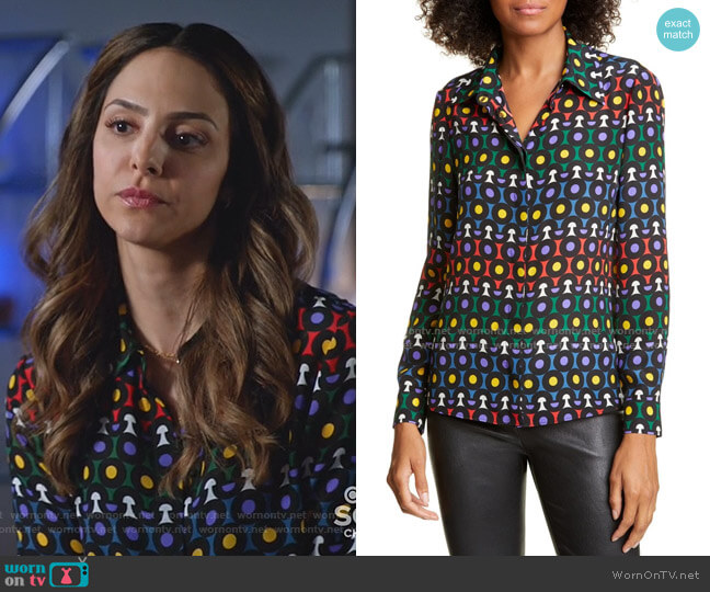 Alice + Olivia Willa Printed Blouse worn by Zari Tomaz (Tala Ashe) on Legends of Tomorrow