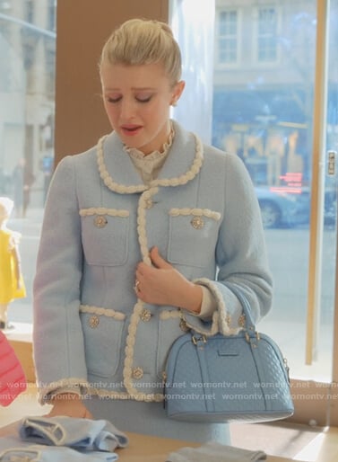 Alice’s blue tweed jacket and skirt on The Politician