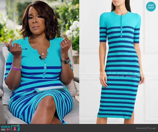 Altuzarra Sunday Striped Ribbed Stretch-Knit Dress worn by Gayle King on CBS Mornings