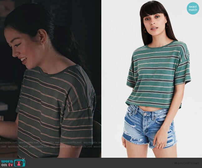 American Eagle Striped Boxy Tee worn by Annie Sullivan (Anneliese Judge) on Sweet Magnolias
