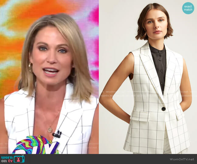 Argent Classic Grid Plaid Vest worn by Amy Robach on Good Morning America