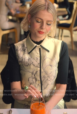 Astrid’s yellow rabbit print button front dress on The Politician