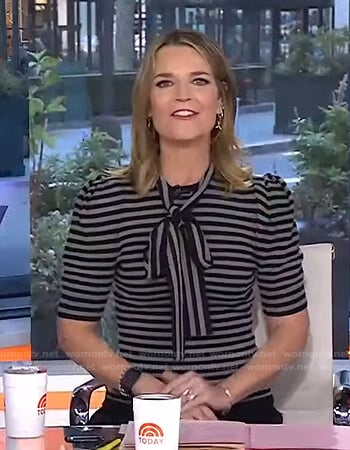 Savannah’s grey striped tie neck top on Today