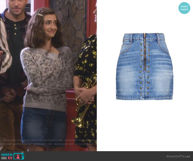 BCBGeneration Studded Denim Mini Skirt worn by Ramona Gibbler (Soni Nicole Bringas) on Fuller House