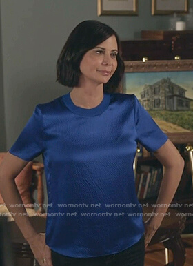 Cassie’s blue satin tee on Good Witch