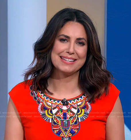 Cecilia’s red beaded trim top on Good Morning America