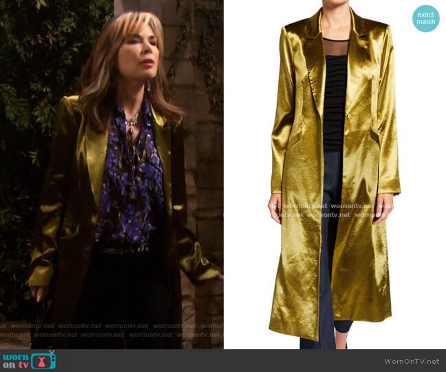 Cinq a Sept Vicky Satin Long Coat worn by Kate Roberts (Lauren Koslow) on Days of our Lives