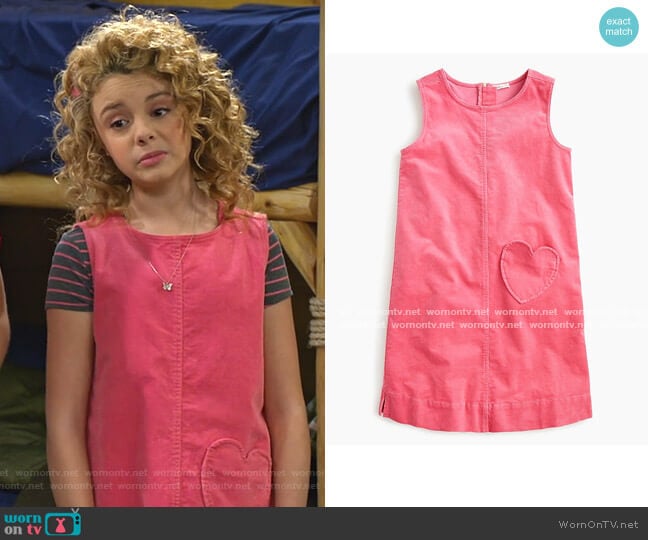 J. Crew Corduroy Dress with Heart Pocket worn by Destiny Baker (Mallory James Mahoney) on Bunkd