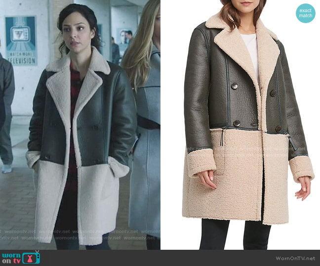 DKNY Double-Breasted Faux Shearling Peacoat worn by Zari Tomaz (Tala Ashe) on Legends of Tomorrow