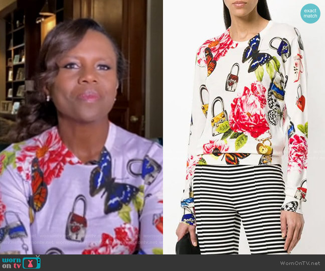 Dolce & Gabbana Floral Print Sweater worn by Deborah Roberts on Good Morning America