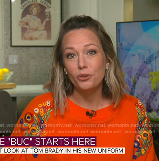 Dylan’s orange floral embroidered sweater on Today