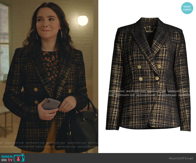 Elie Tahari Jezebel Metallic Tweed Double-Breasted Blazer worn by Jane Sloan (Katie Stevens) on The Bold Type