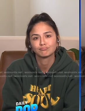 Erin’s green Heart and Soul hoodie on E! News Daily Pop