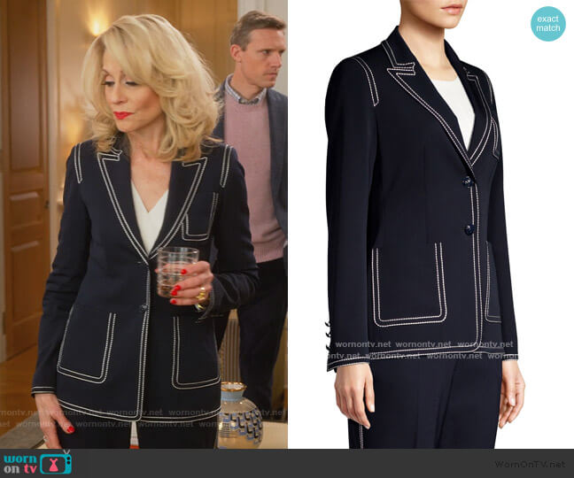 Escada Begastut Embroidered Trim Two-Button Blazer worn by Dede Standish (Judith Light) on The Politician