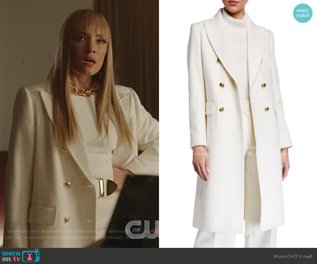 Escada Malone Double-Breasted Wool Long Overcoat worn by Dominique Deveraux (Michael Michele) on Dynasty