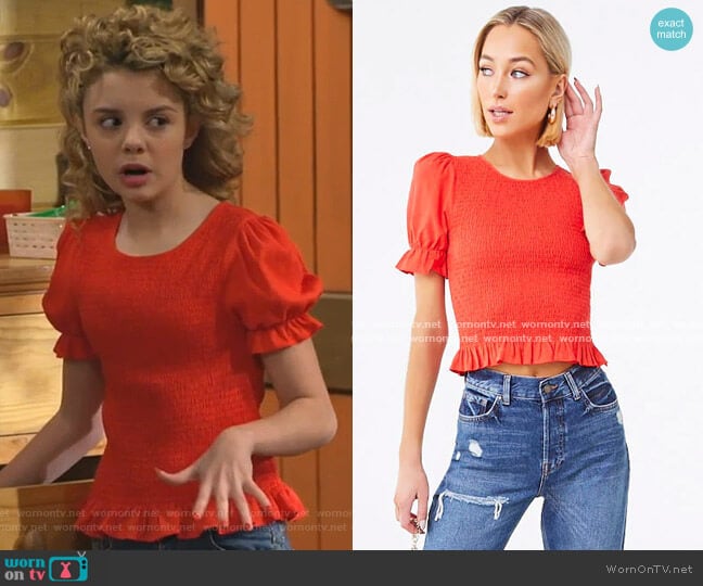 Forever 21 Smocked Ruffled Top worn by Destiny Baker (Mallory James Mahoney) on Bunkd