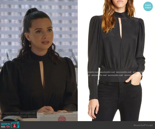 Frame Keyhole Silk Satin Top worn by Jane Sloan (Katie Stevens) on The Bold Type