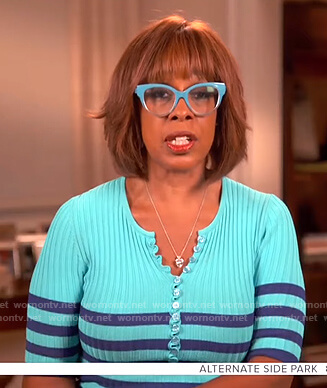 Gayle’s blue striped ribbed dress on CBS Mornings