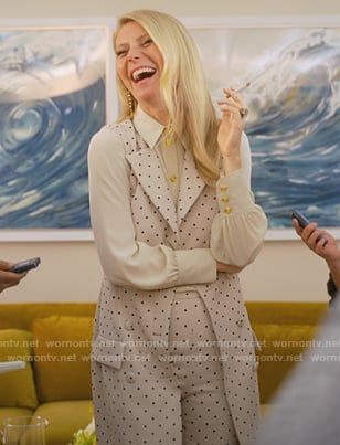 Georgina’s white polka dot vest and blouse on The Politician