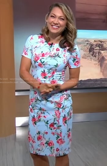 Ginger’s blue floral short sleeve dress on Good Morning America