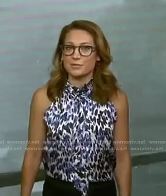 Ginger’s leopard print tie neck top on Good Morning America