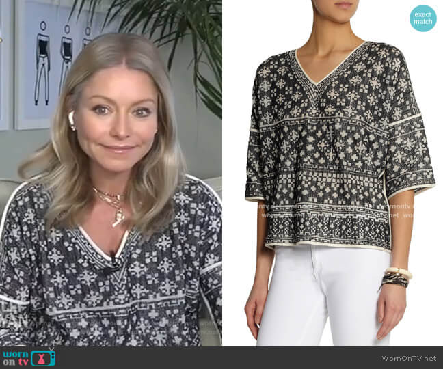 Isabel Marant Etoile Bela Intarsia-Knit Cotton-Blend Top worn by Kelly Ripa on Live with Kelly and Mark