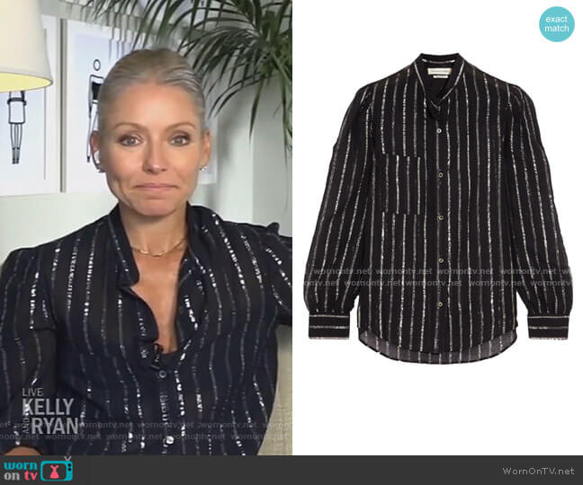 Étoile Isabel Marant Samson Metallic-Trimmed Blouse worn by Kelly Ripa on Live with Kelly and Mark