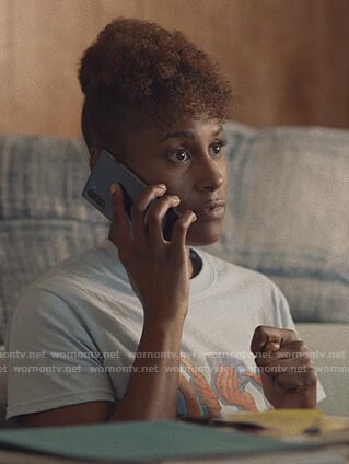 Issa’s blue money tee on Insecure