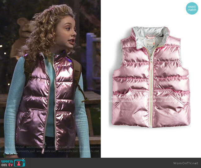 Crewcuts by J.Crew PrimaLoft Metallic Quilted Puffer Vest worn by Destiny Baker (Mallory James Mahoney) on Bunkd