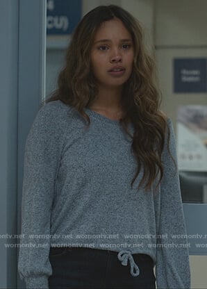 Jessica’s gray drawstring waist top on 13 Reasons Why