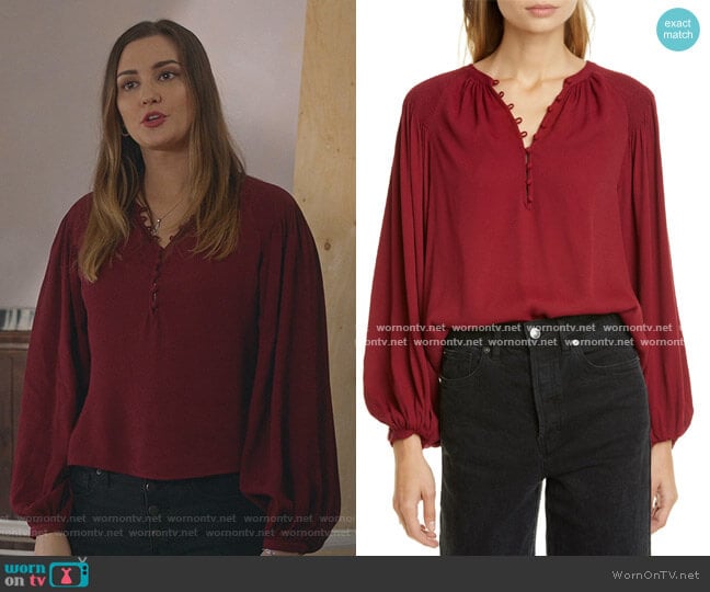 Joie Addalla Crepe Poet Blouse worn by Joy Harper (Katherine Barrell) on Good Witch