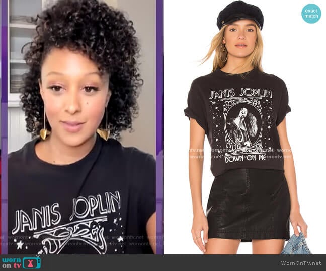 Junk Food Janis Joplin Down On Me Tee worn by Tamera Mowry on The Real