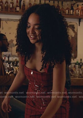 Kat’s red plaid jumpsuit on The Bold Type