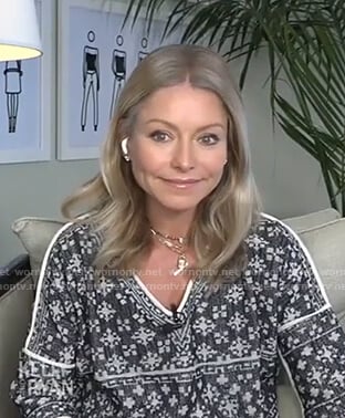 Kelly’s black printed v-neck top on Live with Kelly and Ryan