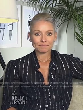 Kelly’s black metallic stripe shirt on Live with Kelly and Ryan