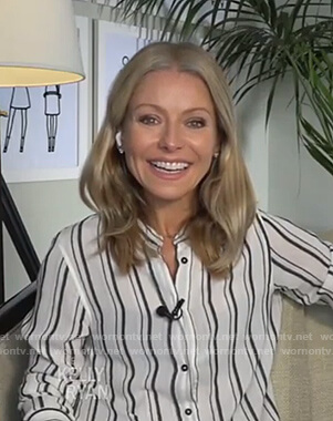 Kelly’s white striped blouse on Live with Kelly and Ryan
