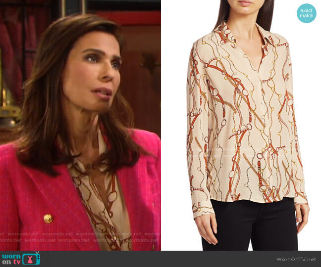 L'Agence Nina Belt Print Silk Blouse worn by Hope Williams (Kristian Alfonso) on Days of our Lives