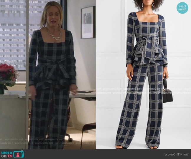 Lela Rose Belted Checked Woven Peplum Blouse worn by Jacqueline (Melora Hardin) on The Bold Type