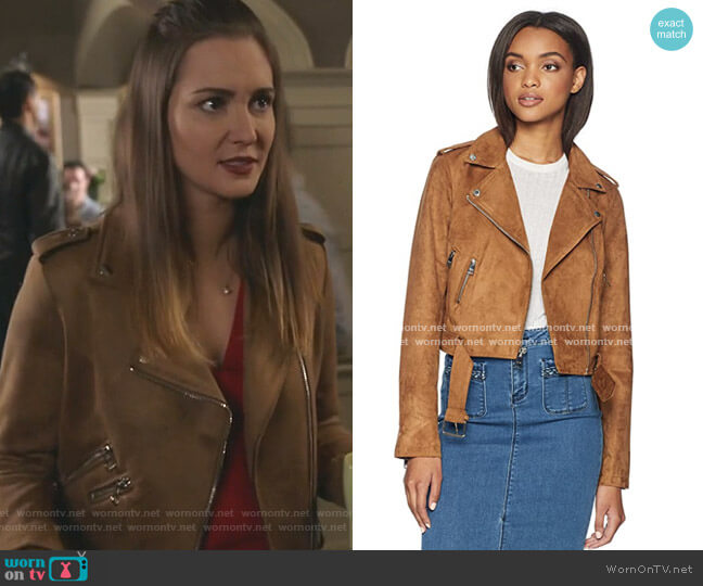 Levi's Faux Suede Moto Jacket worn by Joy Harper (Katherine Barrell) on Good Witch