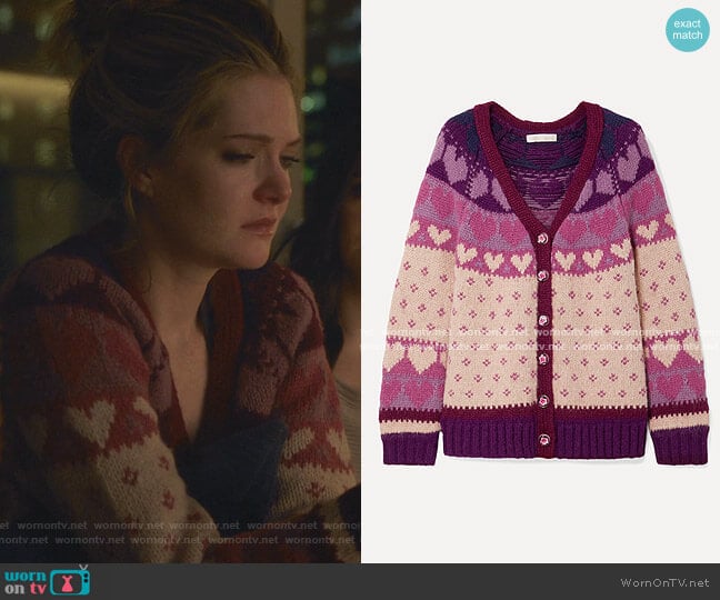 Loveshackfancy Deena Intarsia-Knit Cardigan worn by Sutton (Meghann Fahy) on The Bold Type