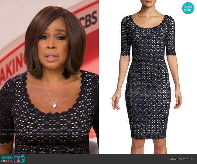 Milly Scalloped Laser-Cut Ponte Dress worn by Gayle King on CBS Mornings