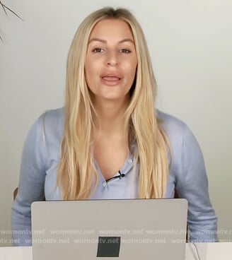 Morgan’s blue polo top on E! News Nightly Pop