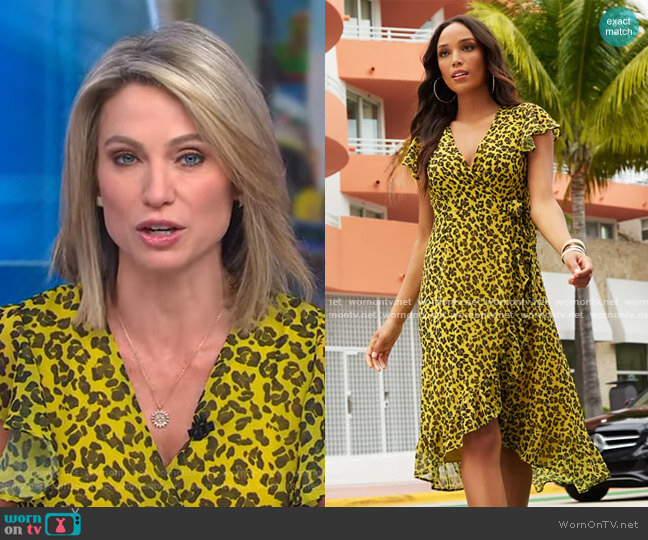 New York & Company Cheetah Print Hi-Lo Wrap Dress worn by Amy Robach on Good Morning America