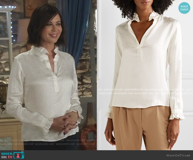 Nili Lotan Esther Silk Blouse worn by Cassandra Nightingale (Catherine Bell) on Good Witch