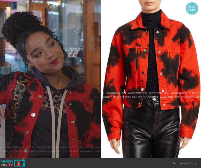 Proenza Schouler White Label Blotted Cropped Denim Jacket worn by Kat Edison (Aisha Dee) on The Bold Type