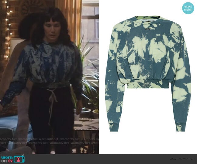 Off-White Tie-dye printed cotton sweater worn by Sara (Zoe Chao) on Love Life