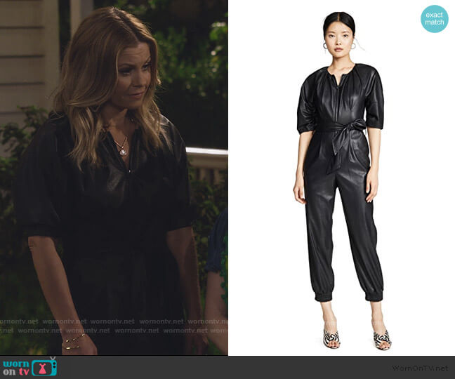 Rebecca Taylor Short Sleeve Vegan Leather Jumpsuit worn by DJ Tanner-Fuller (Candace Cameron Bure) on Fuller House