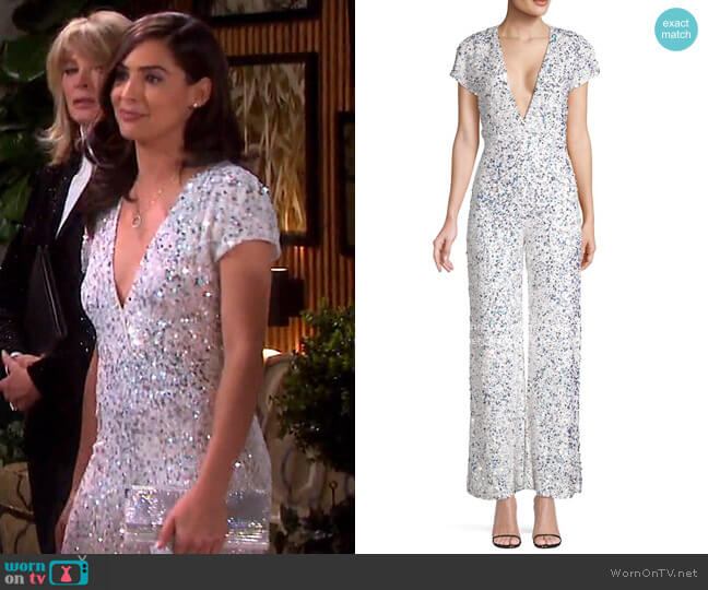 Retrofete Elise Sequin Cap Sleeve Jumpsuit worn by Gabi Hernandez (Camila Banus) on Days of our Lives